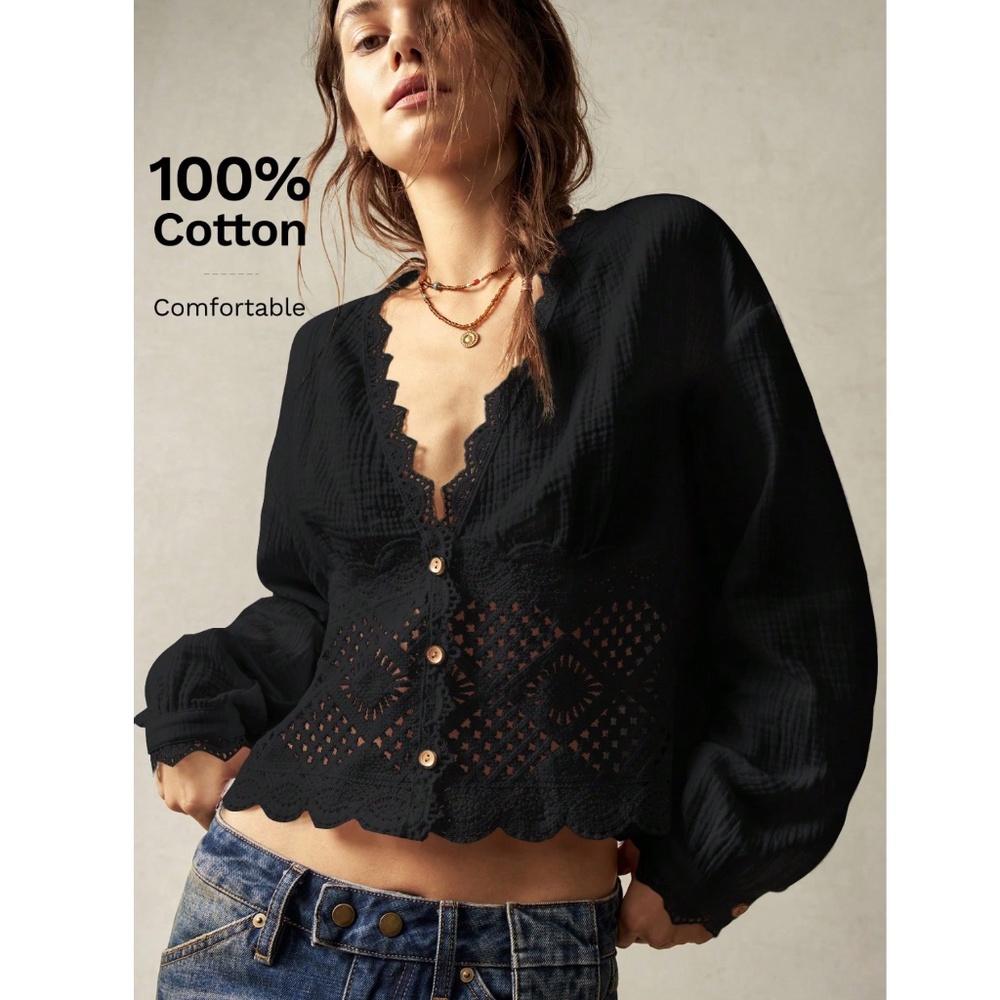 Rouge! Black Lace Button Down Blouse